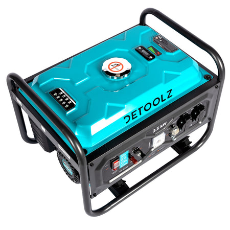 Generator Detoolz 2.5 kW, 2 prize 230V benzină, 4T, pornire manuală, 15 L fără roți Detoolz DZ-C336