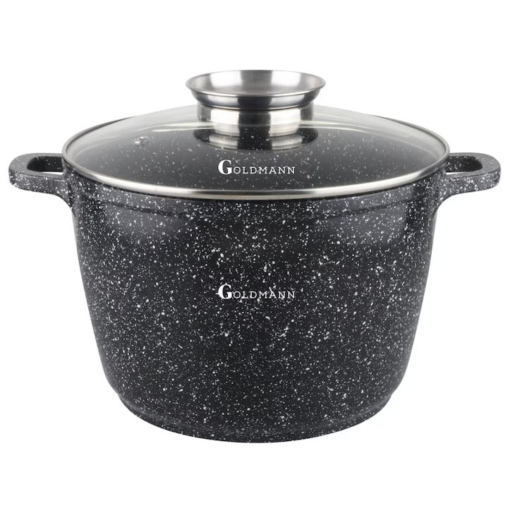 Oala Neagra Din Aluminiu Turnat Cu Capac Din Sticla 28x20cm,10 L