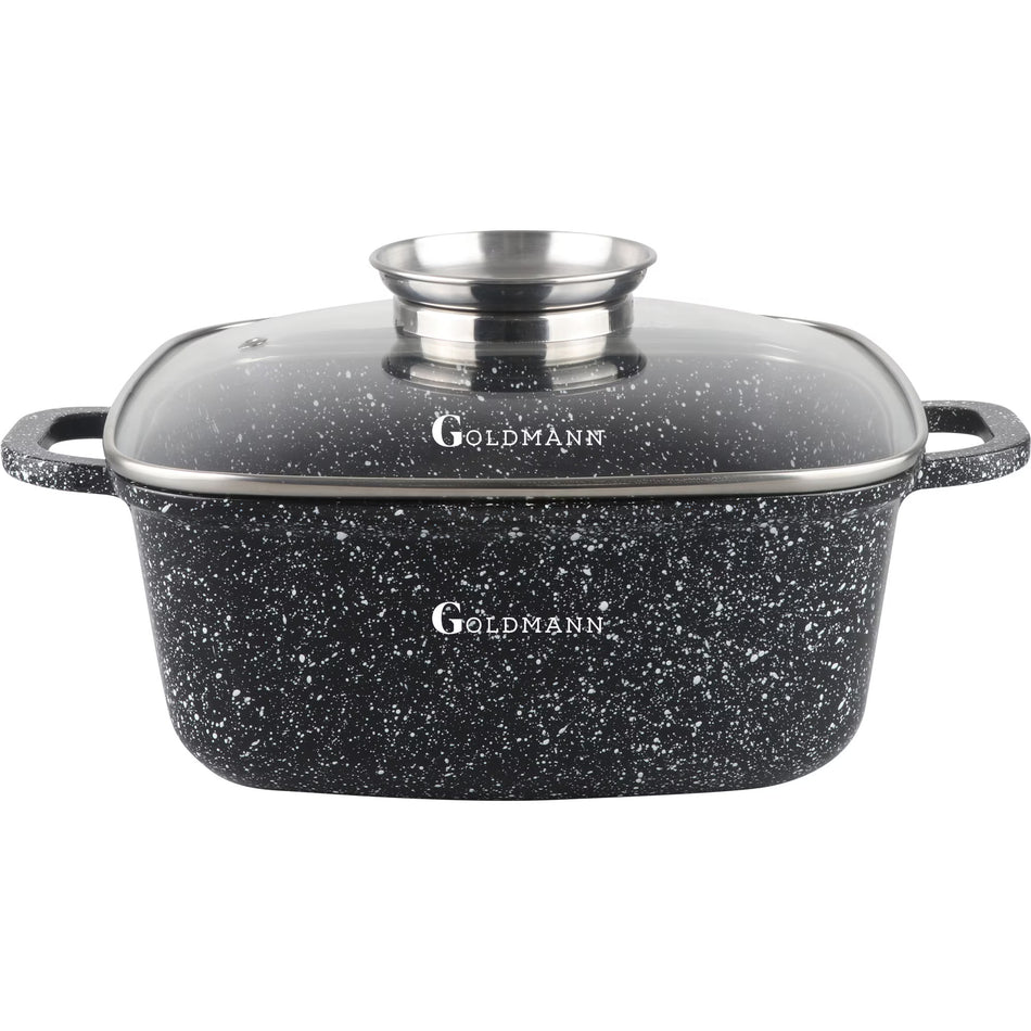 Cratita Patrata Tip Roaster, Aluminiu Turnat Cu Capac Din Sticla 4.5l