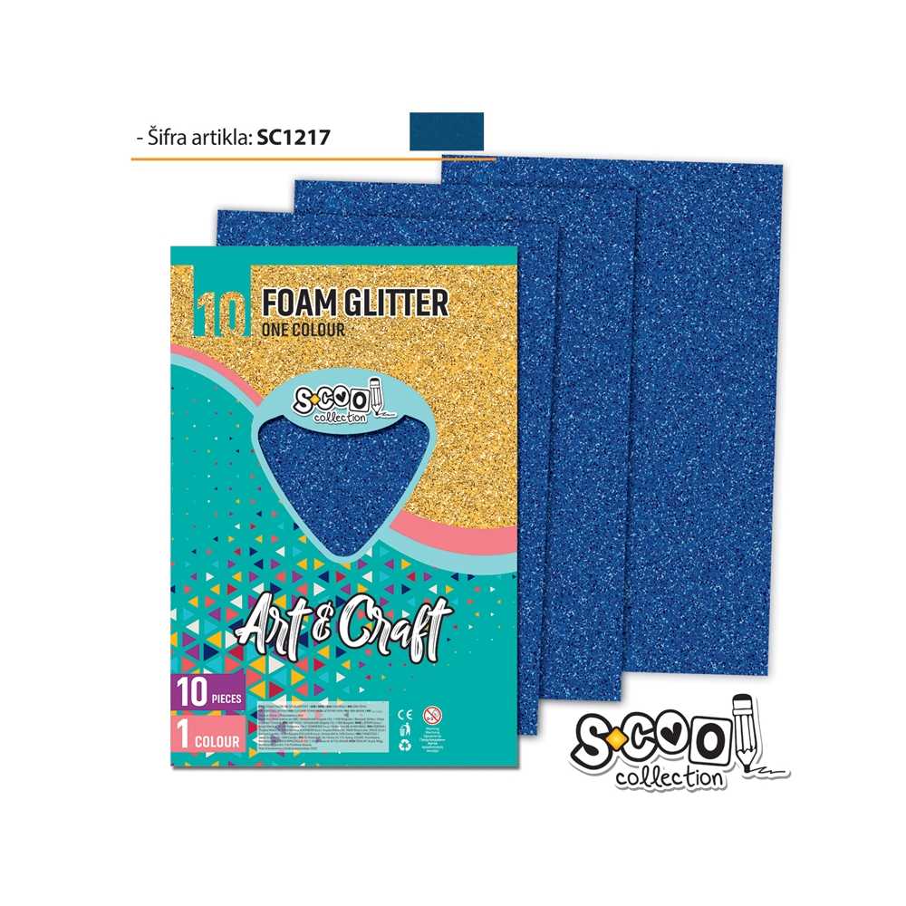 Hârtie buretată glitter albastră, set 10 buc, 20 × 30 cm A4, S-COOL / OFFISHOP SC1217