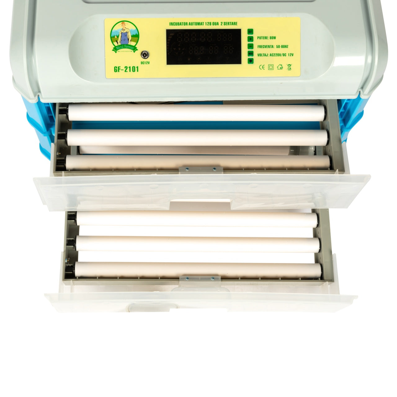Incubator electric 128 ouă, 2 etaje, automat, alimentare 220V/12V GF-2101