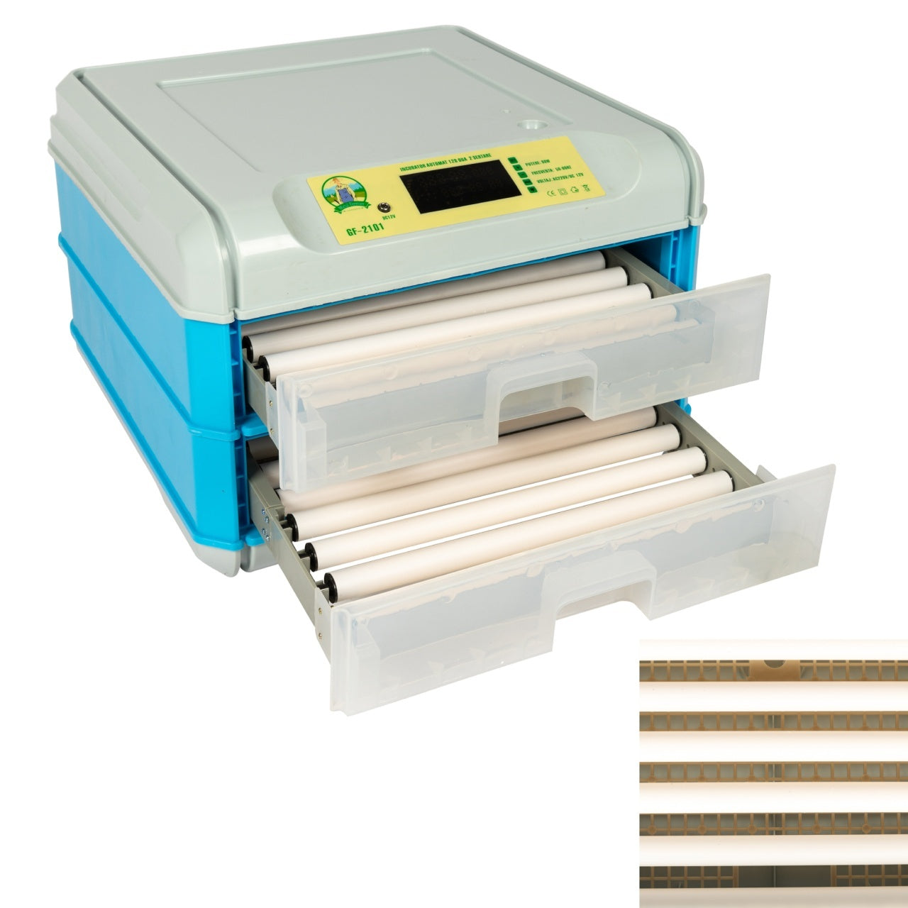 Incubator electric 128 ouă, 2 etaje, automat, alimentare 220V/12V GF-2101