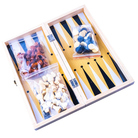 Joc 3 In 1: Sah, Table, Dame, Cutie Lemn, 47x25 Cm - Robentoys