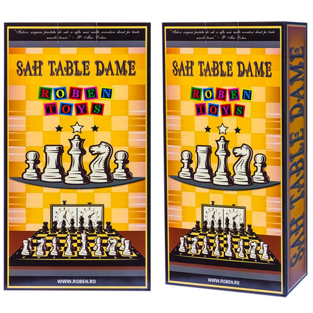 Joc 3 In 1: Sah, Table, Dame, Cutie Lemn, 47x25 Cm - Robentoys