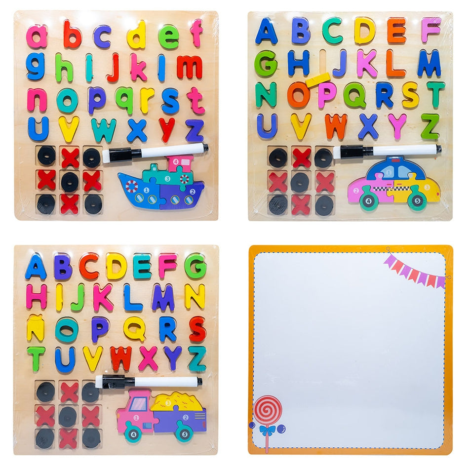 Joc Educativ, Litere/cifre/forme + Tablita, Din Lemn