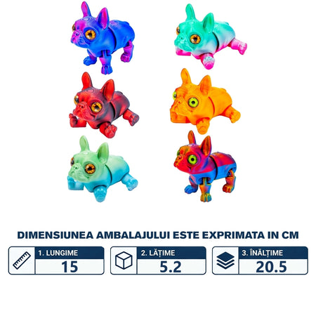 Jucărie Cățel 3D, 11 cm articulată, antistres, multicolor 28718-16