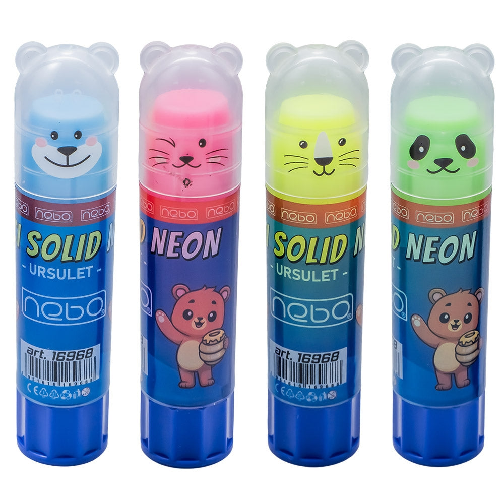Lipici solid neon 8g Ursuleț, pentru copii, activități școlare, NEBO 16968
