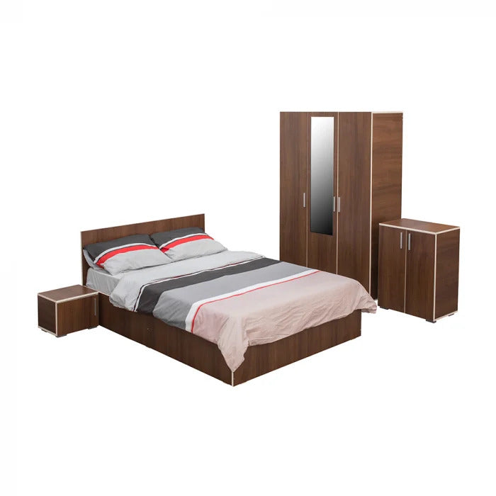 Dormitor Corinne,5 Piese, Pat 160x200, Dulap 3 Usi, Nuc + Cant Vanilie