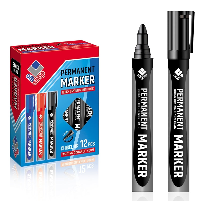 Set 12 markere permanente negre cu vârf rotund de 2-4 mm S-COOL / OFFISHOP OF092