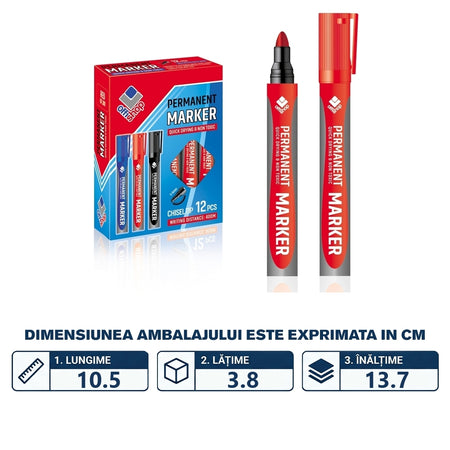 Set de 12 markere permanente roșii cu vârf de 2-4 mm S-COOL / OFFISHOP OF094
