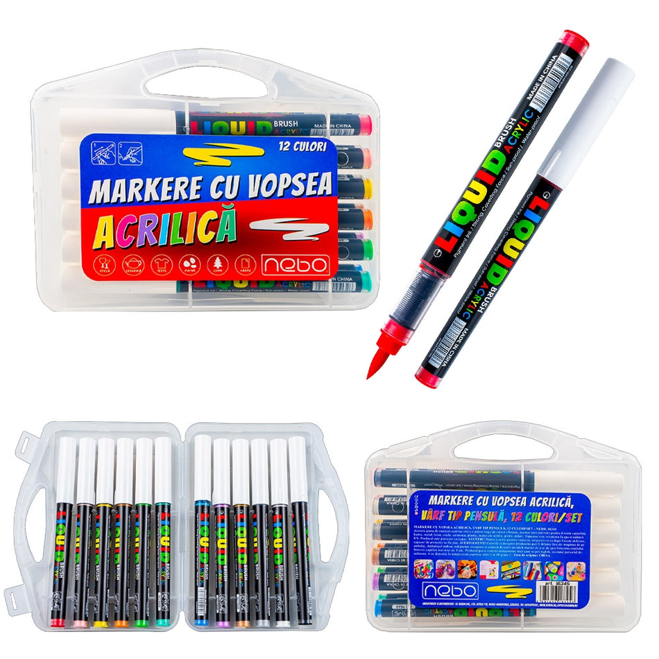 Markere Cu Vopsea Acrilica, 12 Cul/set - Nebo