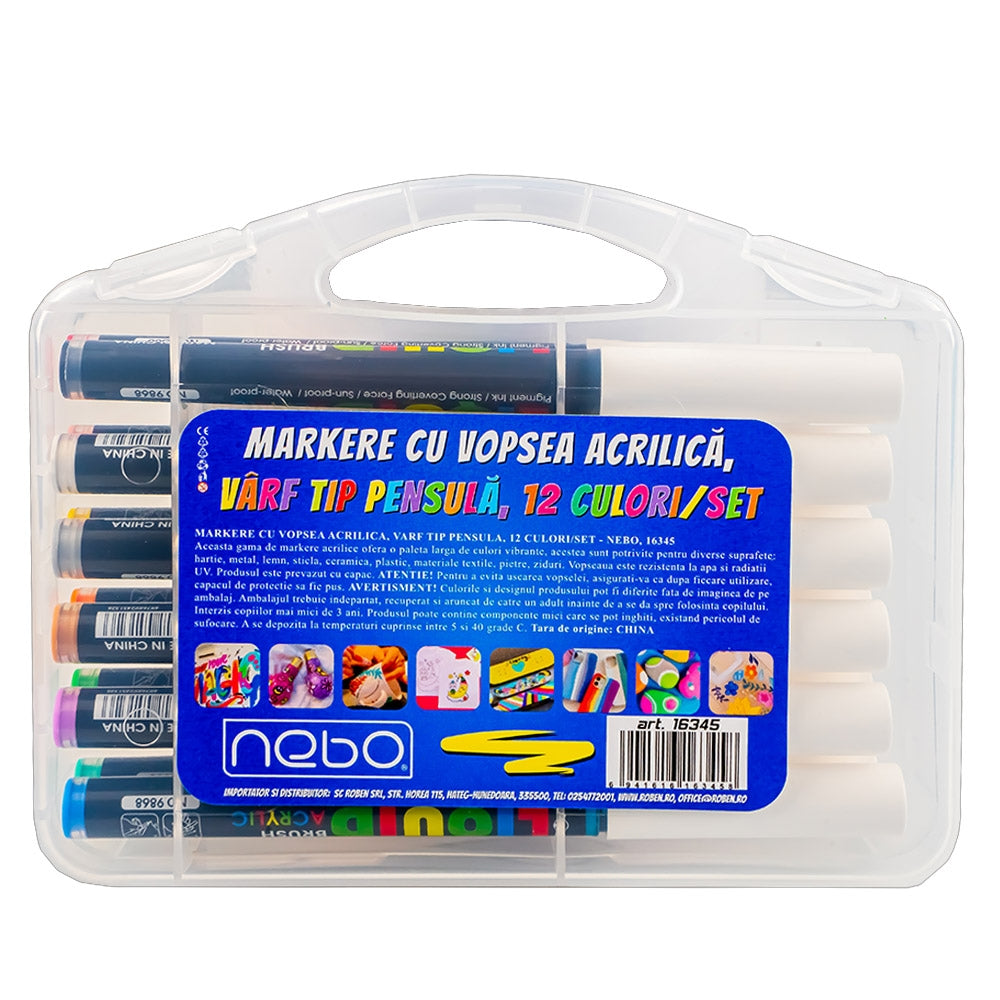 Markere Cu Vopsea Acrilica, 12 Cul/set - Nebo