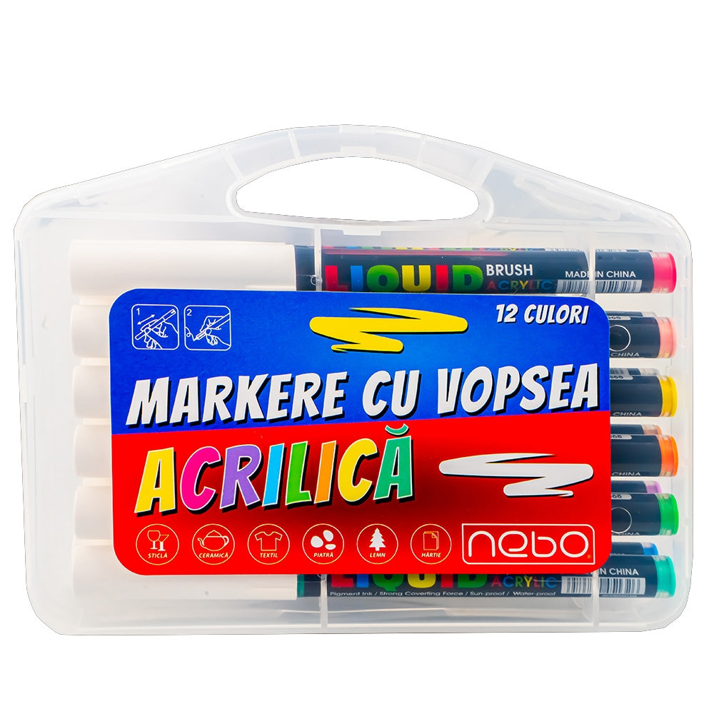 Markere Cu Vopsea Acrilica, 12 Cul/set - Nebo