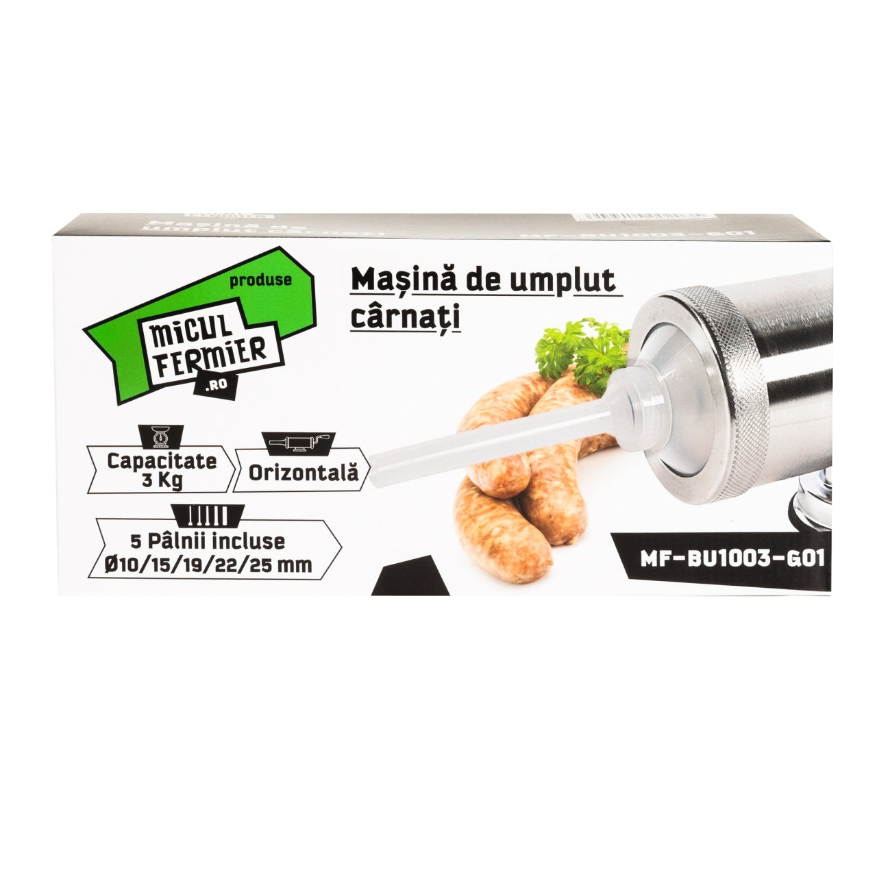 Masina de carnati orizontala 3 kg cu 5 palnii, uz casnic, MF-BU1003-G01