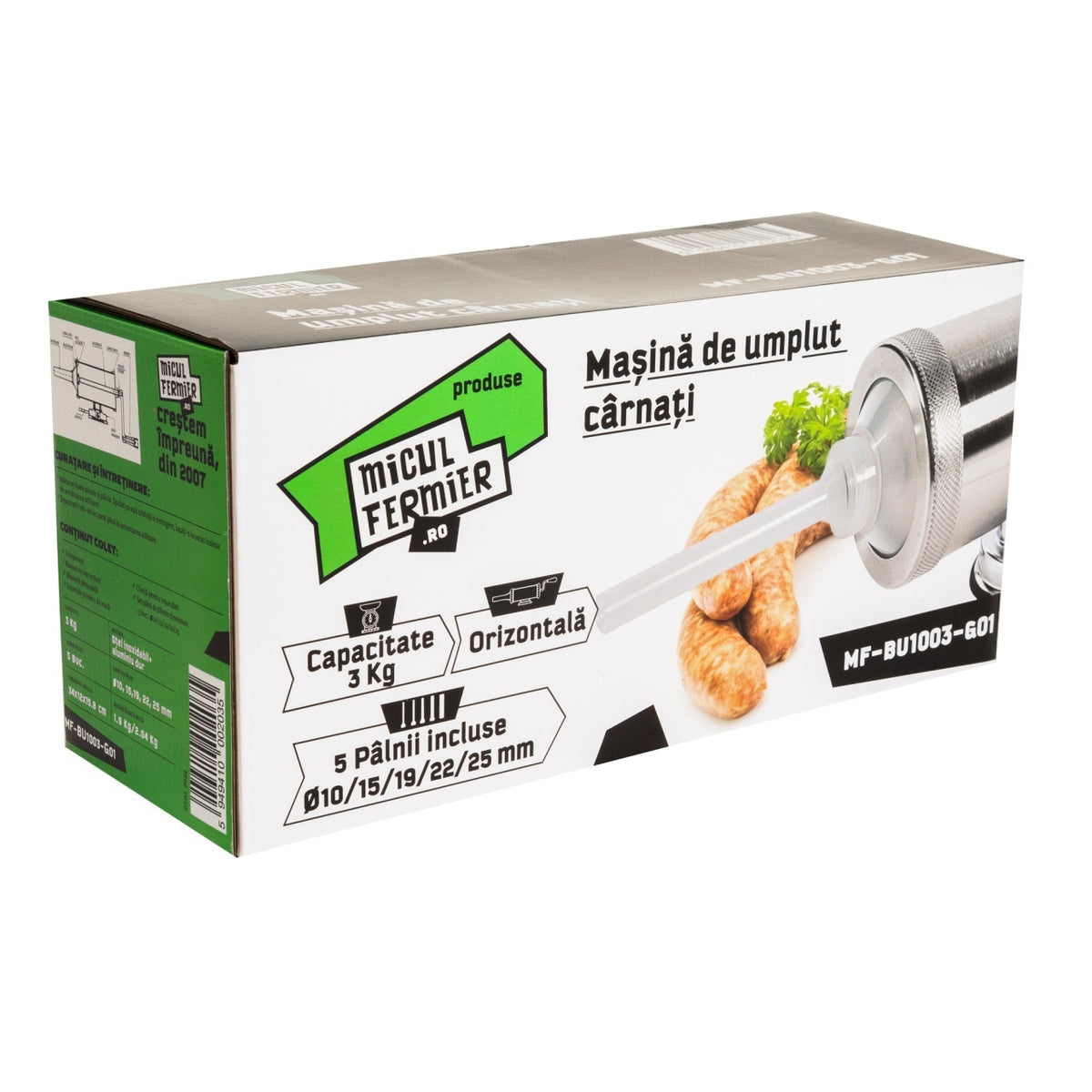Masina de carnati orizontala 3 kg cu 5 palnii, uz casnic, MF-BU1003-G01