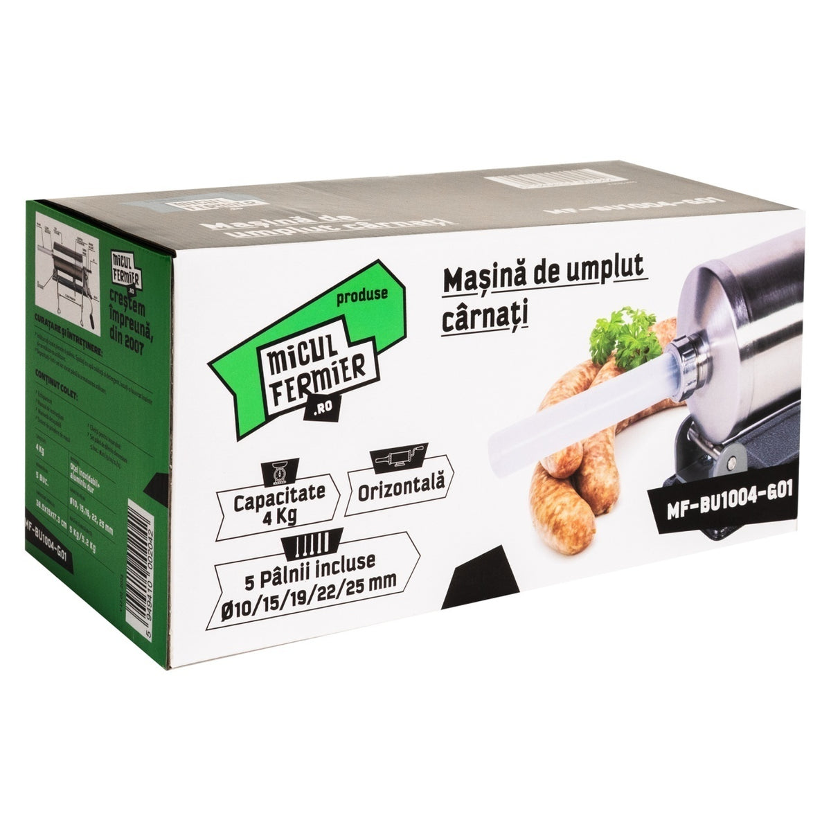 Masina de carnati orizontala 4 kg cu 5 palnii Micul Fermier MF-BU1004-G01