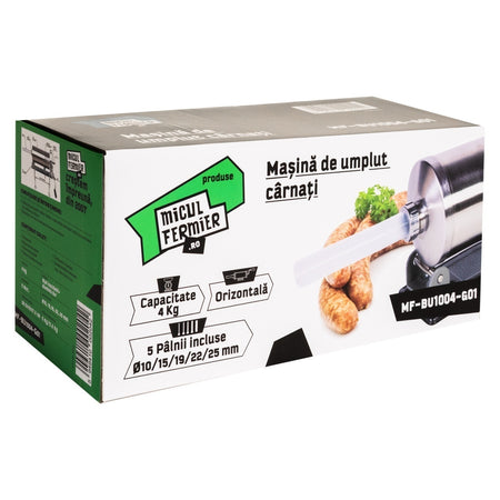 Masina de carnati orizontala 4 kg cu 5 palnii Micul Fermier MF-BU1004-G01