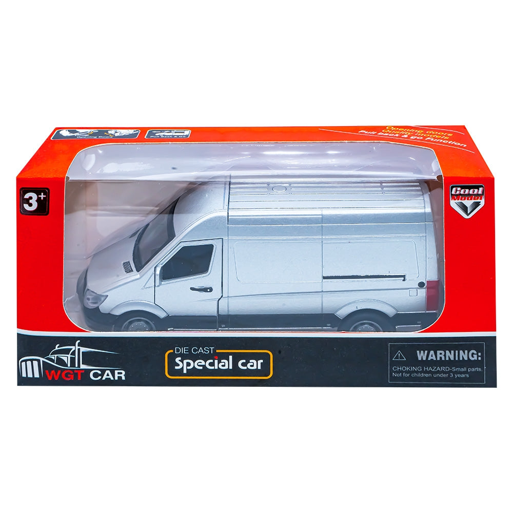 Microbuz din metal cu baterii, mecanism pull-back, lumini și sunete 887-25