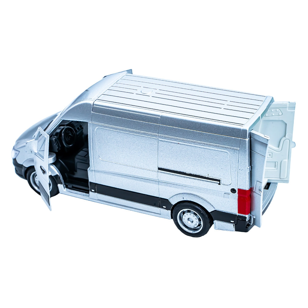 Microbuz din metal cu baterii, mecanism pull-back, lumini și sunete 887-25