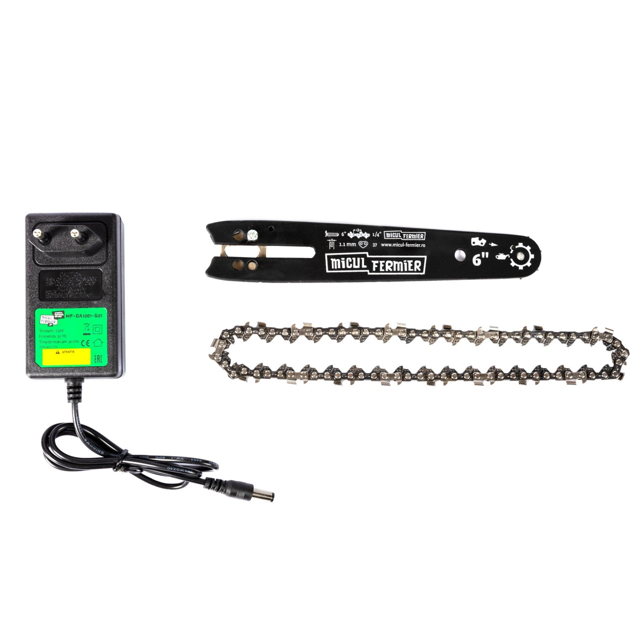 Mini drujbă pe acumulator 20V, 2 lame, 2 lanțuri, Micul Fermier MF-DA1001-G01