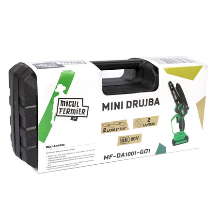 Mini drujbă pe acumulator 20V, 2 lame, 2 lanțuri, Micul Fermier MF-DA1001-G01