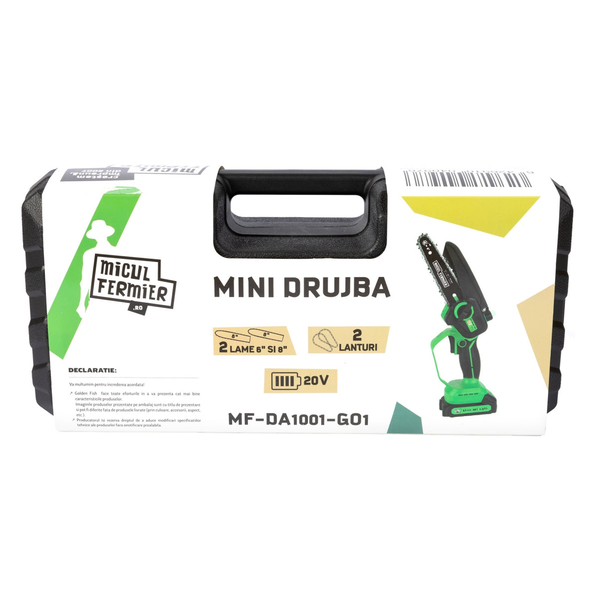 Mini drujbă pe acumulator 20V, 2 lame, 2 lanțuri, Micul Fermier MF-DA1001-G01