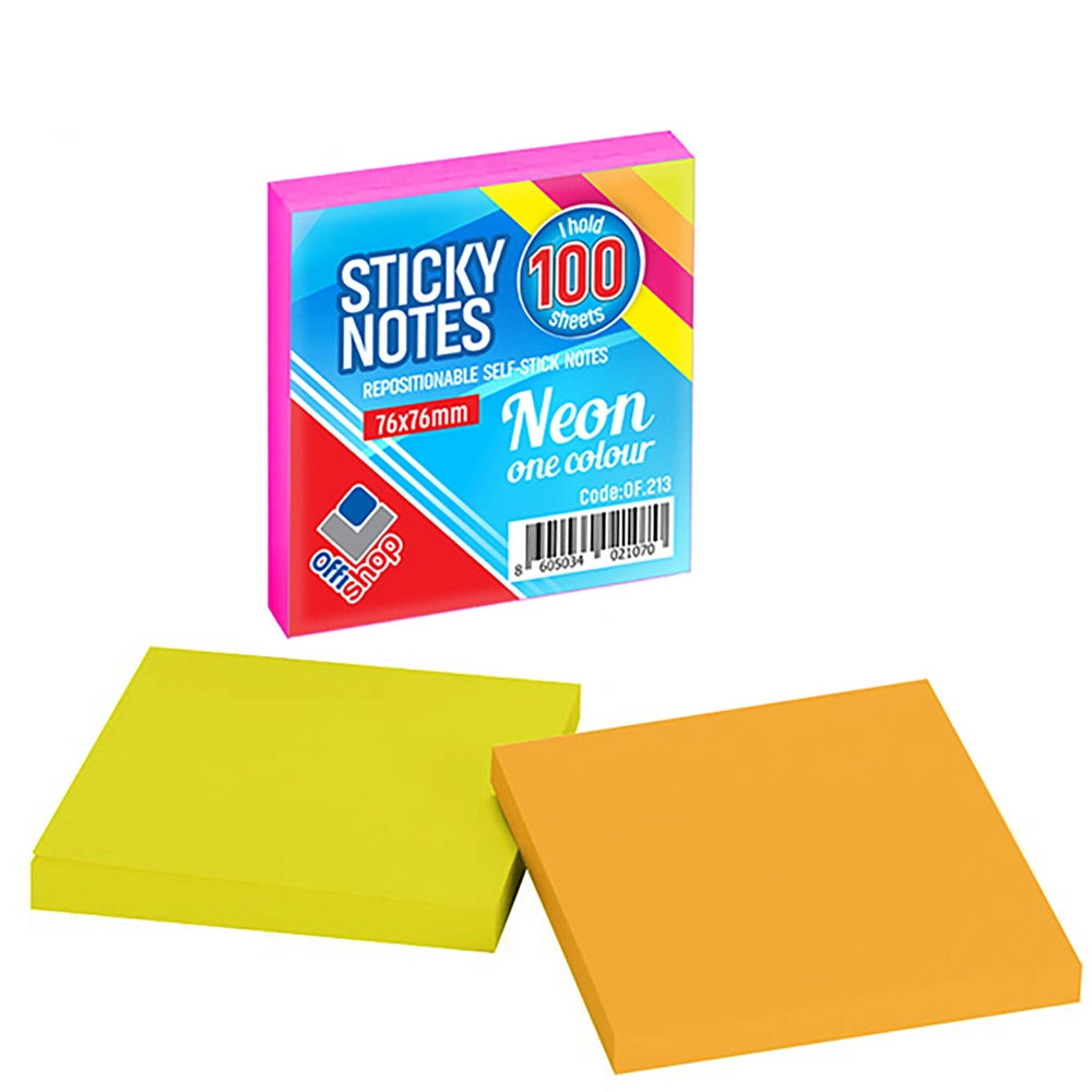 Notes Adeziv Neon, 75x75mm, 100 File/Set Of213 Offishop