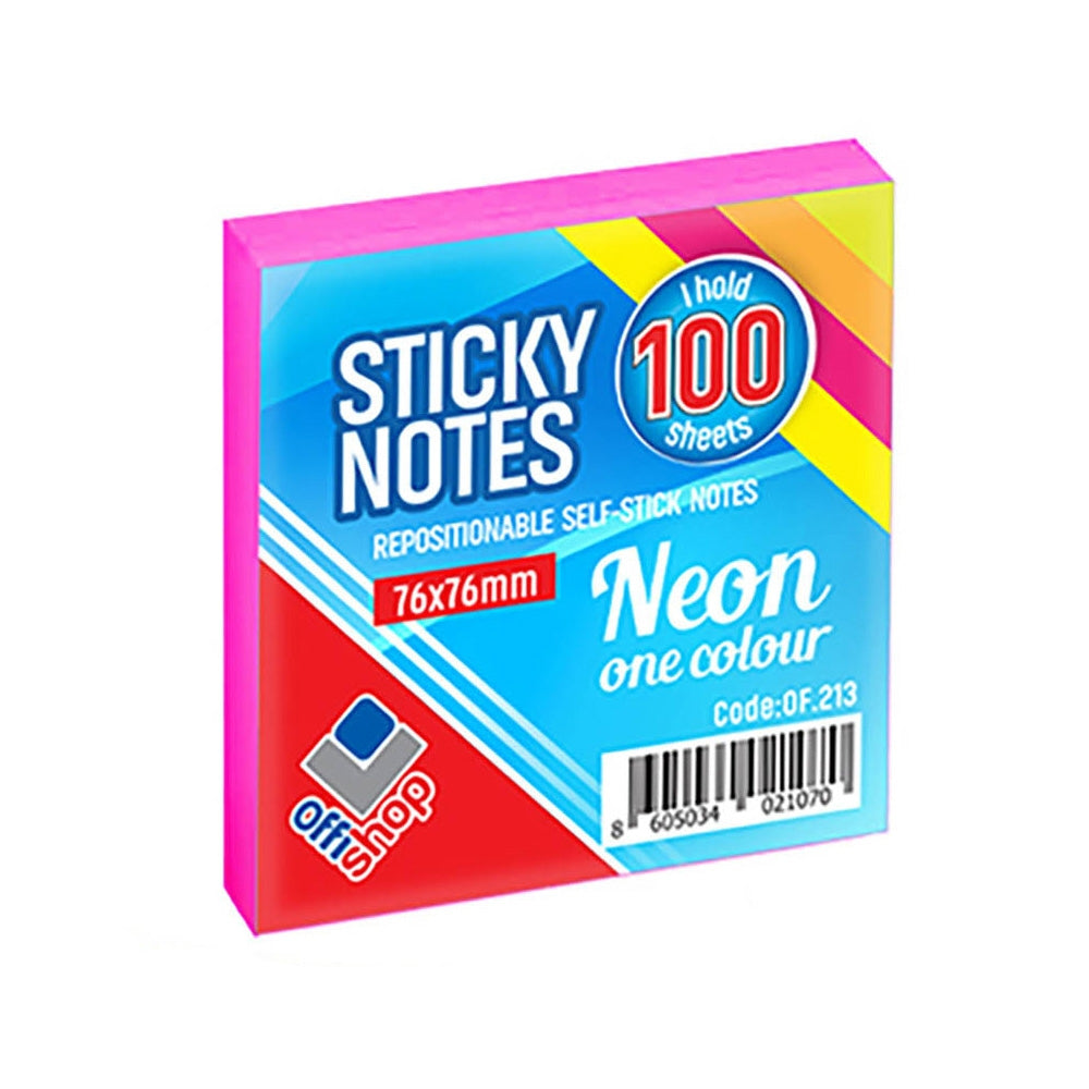Notes Adeziv Neon, 75x75mm, 100 File/Set Of213 Offishop