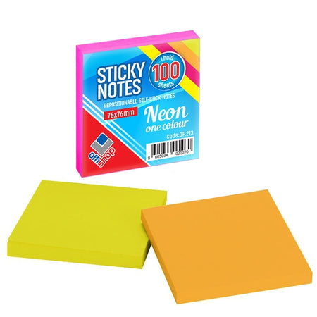 Notes Adeziv Neon, 75x75mm, 100 File/Set Of213 Offishop
