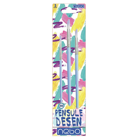 Pensule desen, culori pastel, varf rotund, 3 buc/set - NEBO