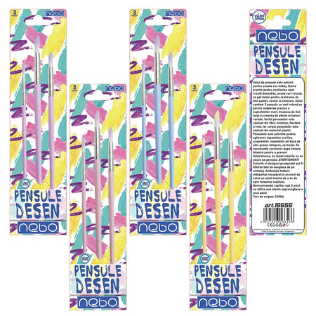 Pensule desen, culori pastel, varf rotund, 3 buc/set - NEBO