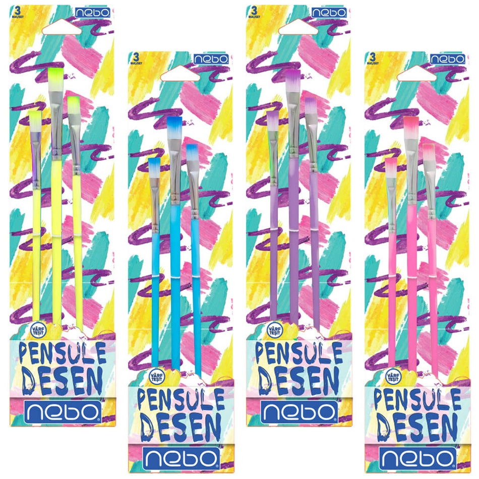 Pensule desen, culori pastel, varf tesit, 3 buc/set - NEBO