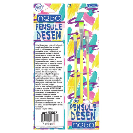 Pensule desen, culori pastel, varf tesit, 3 buc/set - NEBO