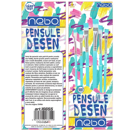 Pensule desen, culori pastel, varf tesit, 6 buc/set - NEBO