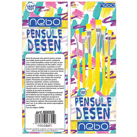 Pensule desen, culori pastel, varf tesit, 6 buc/set - NEBO