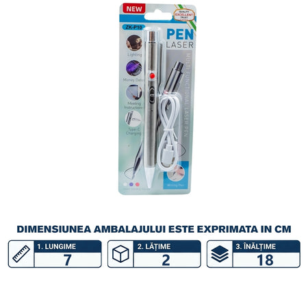 Pix multifunctional 4 în 1 cu laser, lanterna și USB ZK-P10