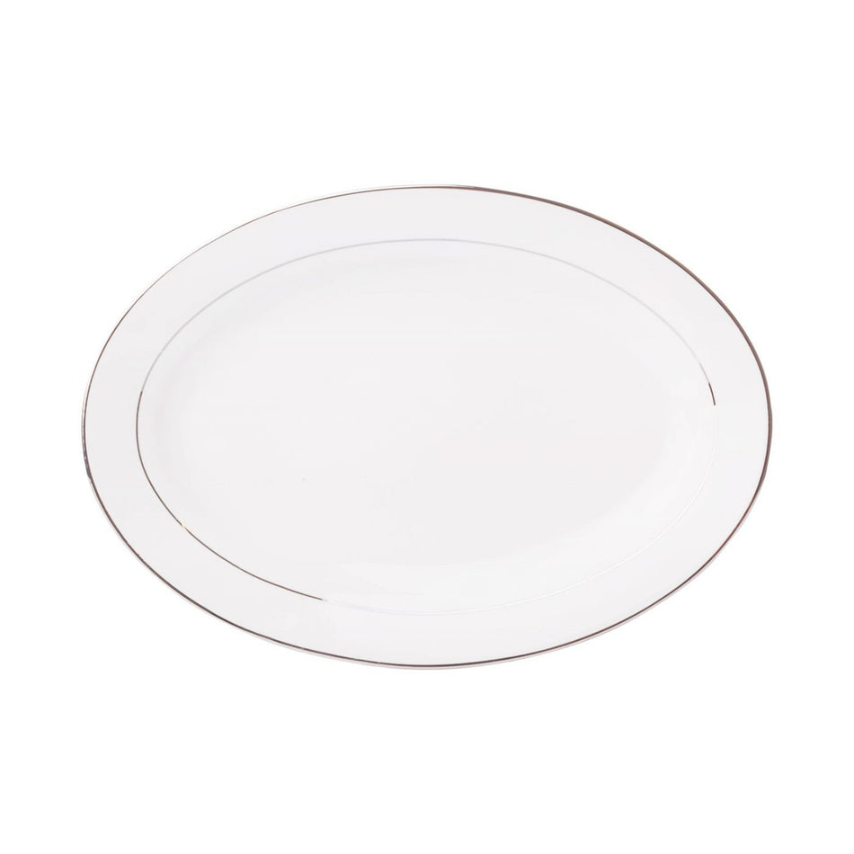 Platou oval Aura Silver din porțelan Ambition, elegant, detalii argintii