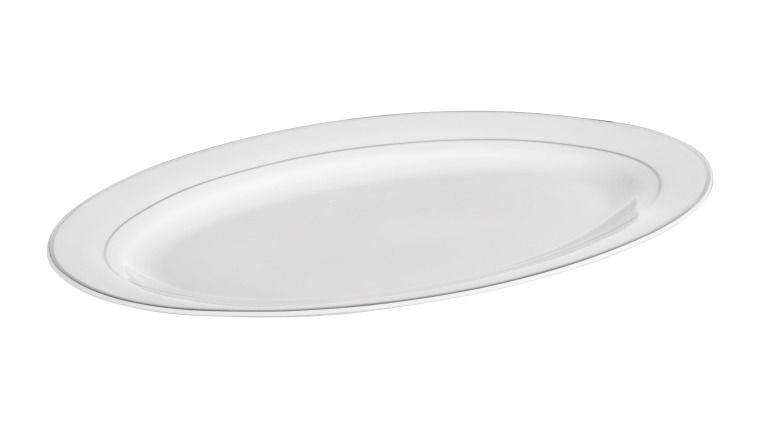 Platou oval Aura Silver din porțelan Ambition, elegant, detalii argintii