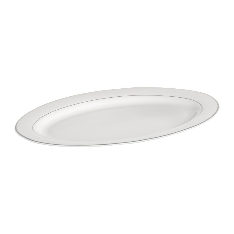 Platou oval Aura Silver din porțelan Ambition, elegant, detalii argintii