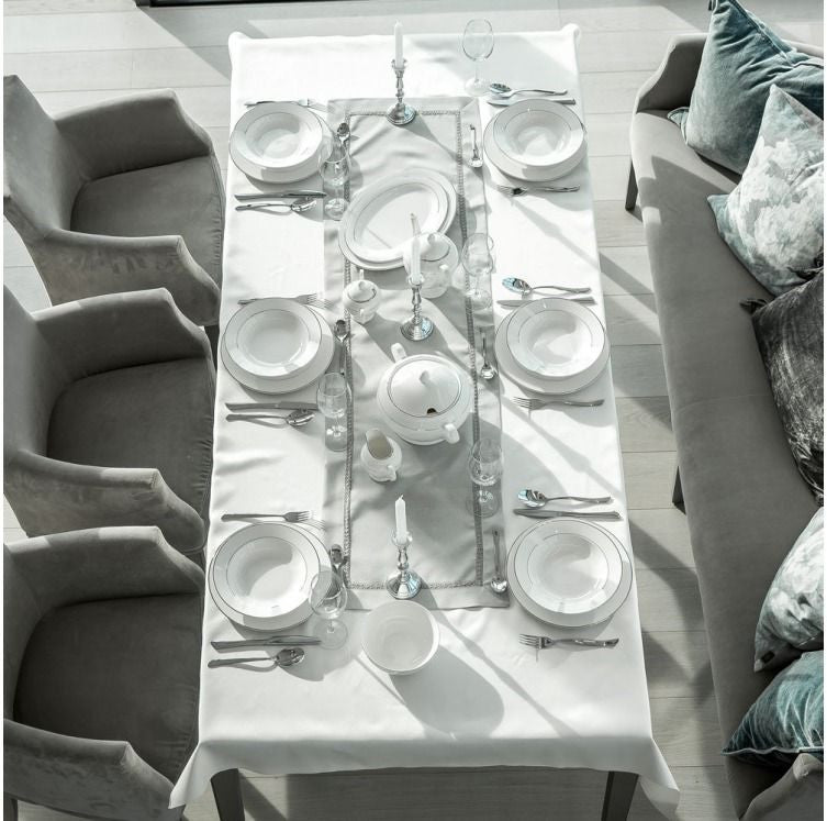 Platou oval Aura Silver din porțelan Ambition, elegant, detalii argintii