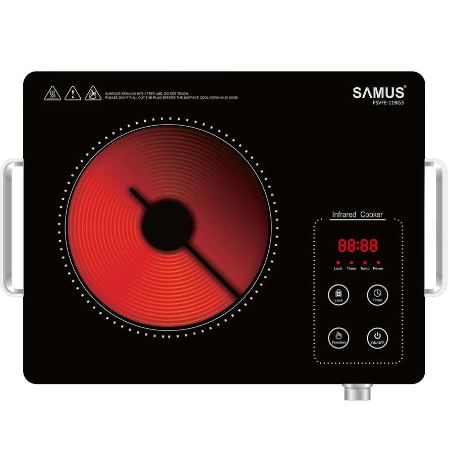 Plita Electrica Vitroceramica Samus 2000 W, 1 Arzator, Neagra