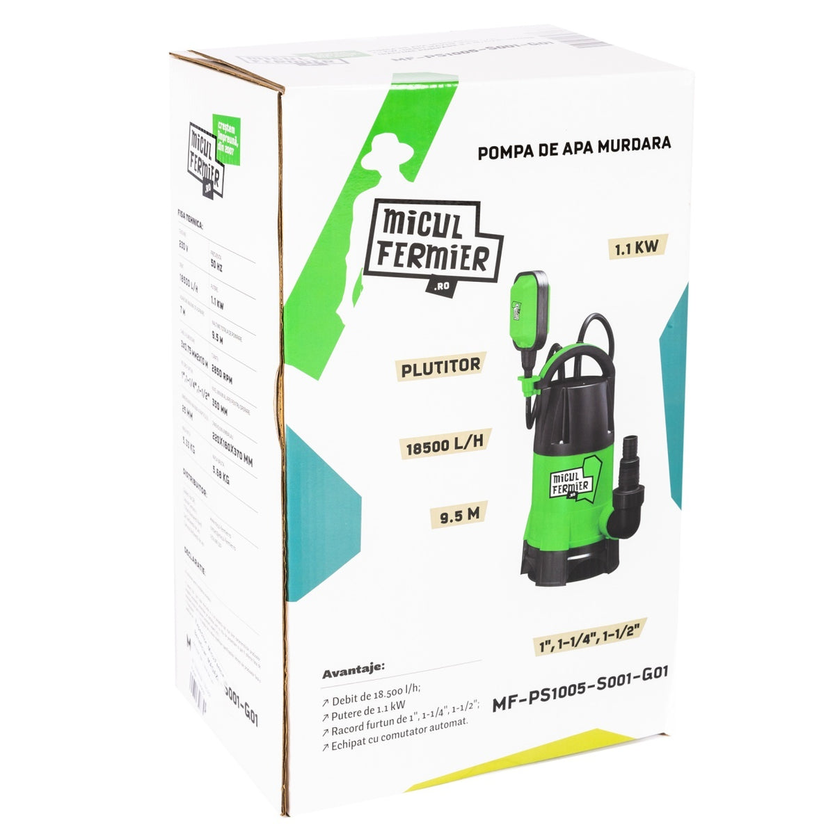 Pompa apă murdară cu plutitor, 1.1 kW, debit maxim 18500 l/h, 9.5 m MF-PS1005-S001-G01