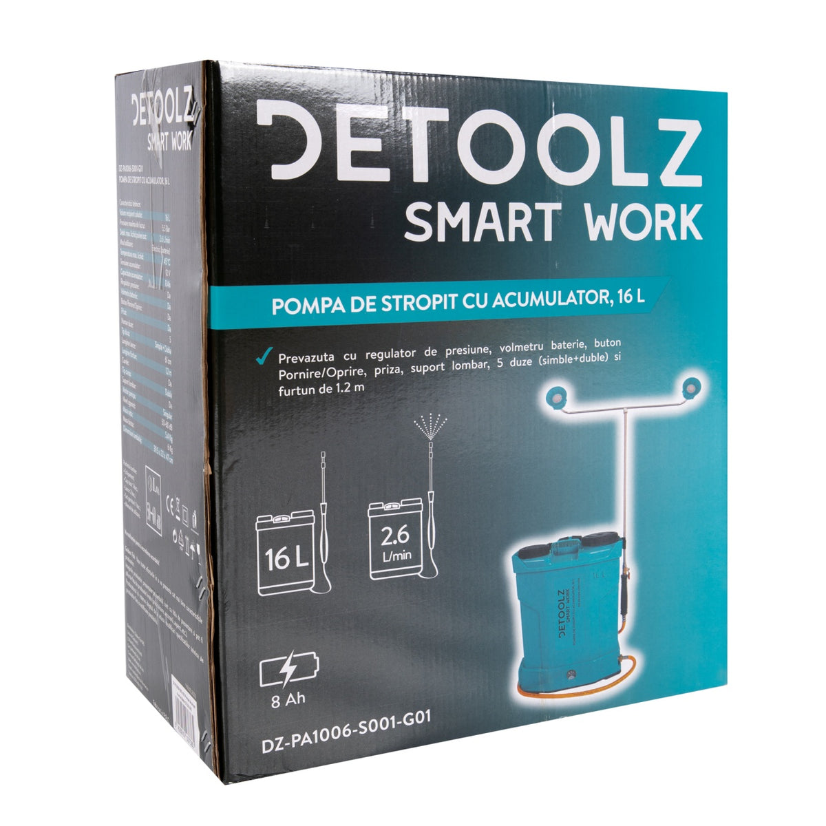 Pompă de stropit cu acumulator 16L, pulverizare electrică, autonomie extinsă Detoolz DZ-PA1006-S001-G01