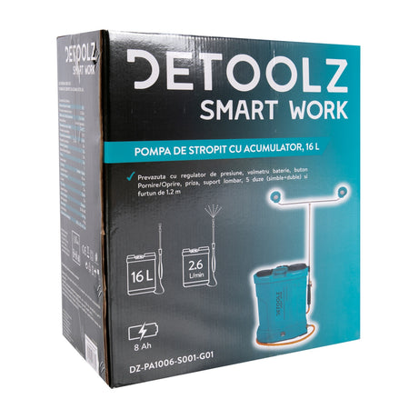 Pompă de stropit cu acumulator 16L, pulverizare electrică, autonomie extinsă Detoolz DZ-PA1006-S001-G01
