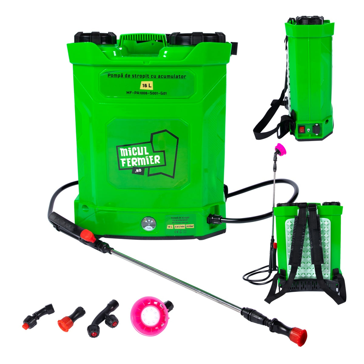 Pompa de stropit cu acumulator 16 l cu suport lombar Micul Fermier MF-PA1006-S001-G01