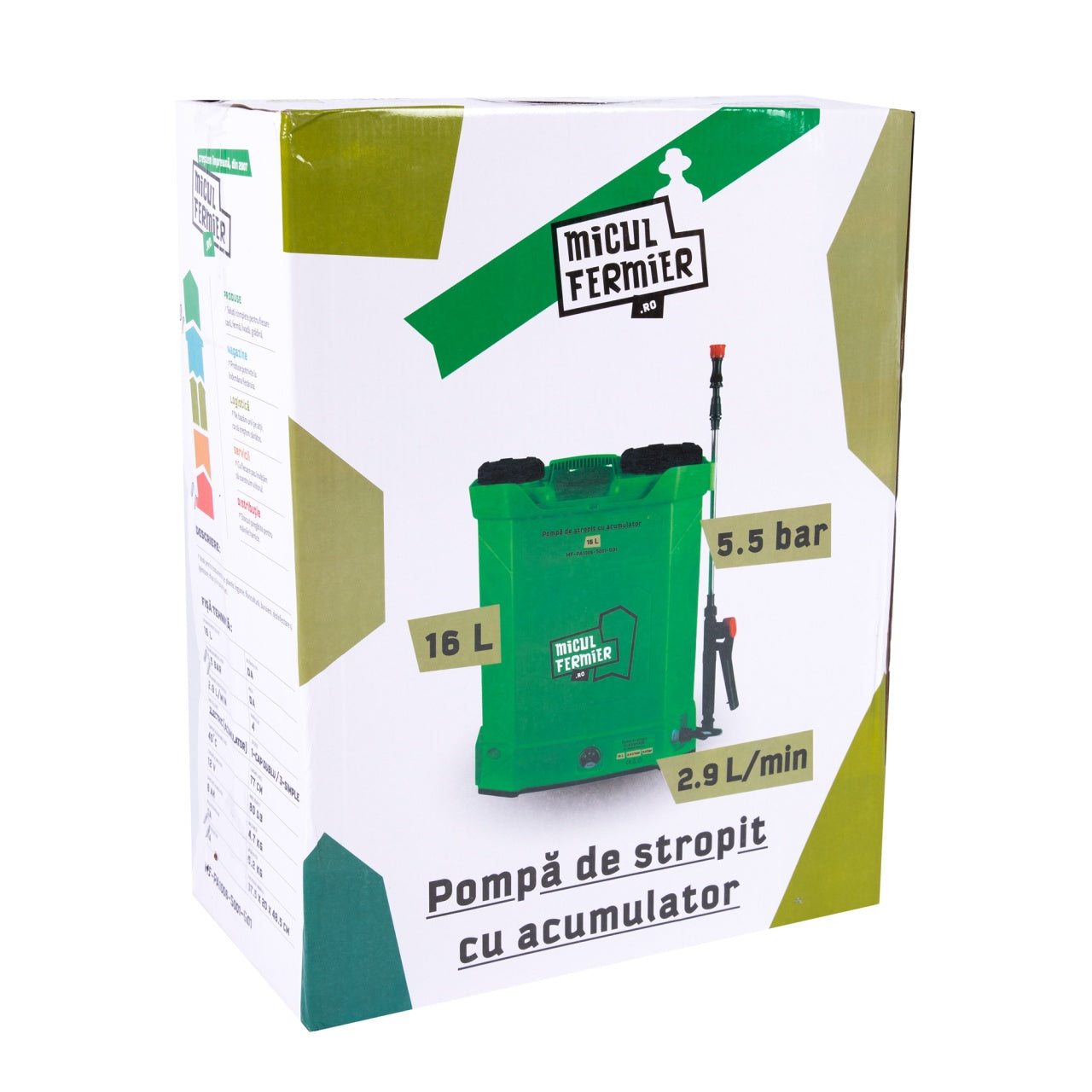 Pompa de stropit cu acumulator 16 l cu suport lombar Micul Fermier MF-PA1006-S001-G01