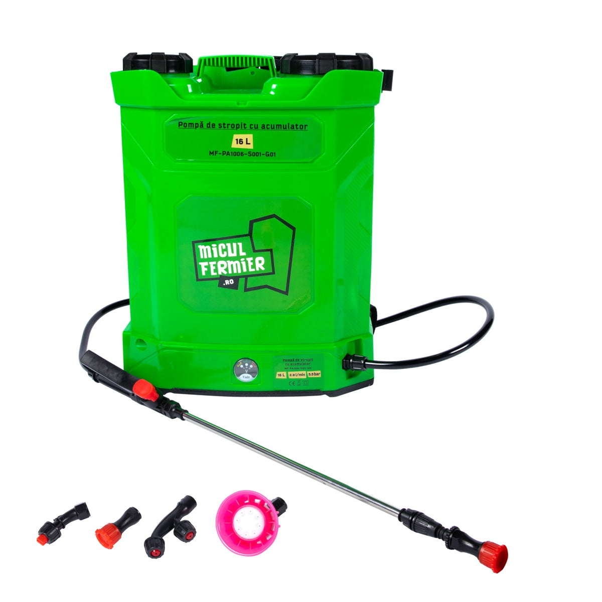 Pompa de stropit cu acumulator 16 l cu suport lombar Micul Fermier MF-PA1006-S001-G01