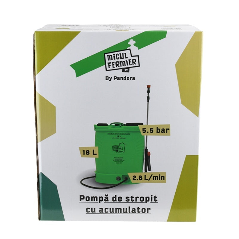 Pompa de stropit 18L cu acumulator, lance telescopică, Micul Fermier MF-PA1009-S001-G01