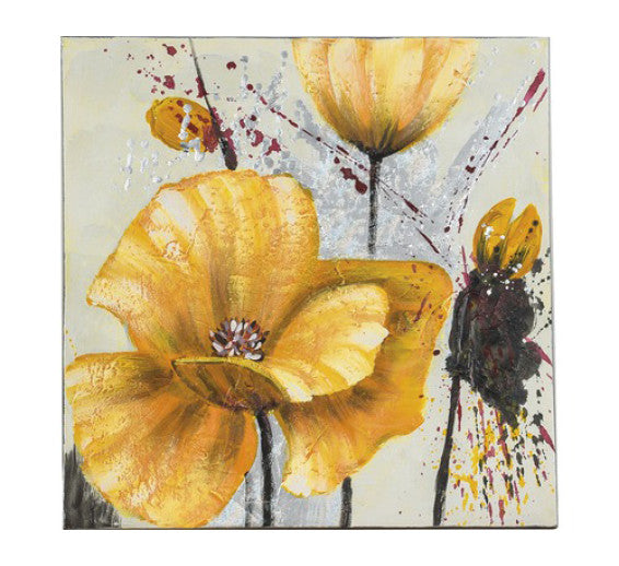 Tablou Pictat Manual Crizanteme Galbene, 40x40cm