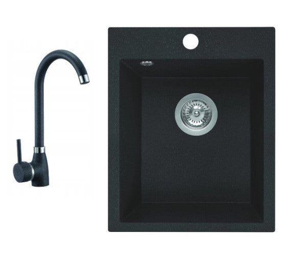 Chiuveta De Granit Chichi 1 Camera Negru Set Baterie Si Ac